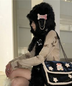 Y2K Dark Style Plush Hat, Scarf, and Gloves Set - Cozy Autumn and Winter Accessories for 2025