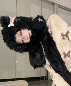 Y2K Dark Style Plush Hat, Scarf, and Gloves Set - Cozy Autumn and Winter Accessories for 2025