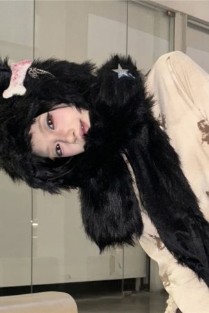 Y2K Dark Style Plush Hat, Scarf, and Gloves Set - Cozy Autumn and Winter Accessories for 2025