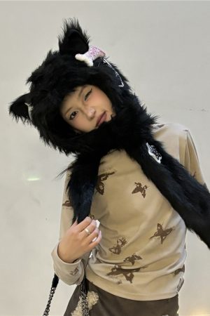 Y2K Dark Style Plush Hat, Scarf, and Gloves Set - Cozy Autumn and Winter Accessories for 2025