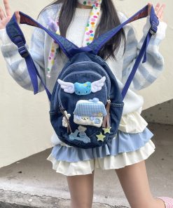 Y2K Denim Fairy Backpack with Small Wings - Playful and Quirky Backpack for Cute Girls