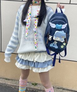 Y2K Denim Fairy Backpack with Small Wings - Playful and Quirky Backpack for Cute Girls