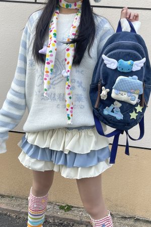 Y2K Denim Fairy Backpack with Small Wings - Playful and Quirky Backpack for Cute Girls