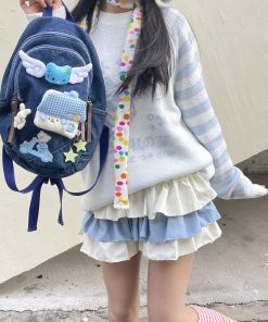 Y2K Denim Fairy Backpack with Small Wings - Playful and Quirky Backpack for Cute Girls