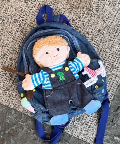 Y2K Denim Plush Doll Backpack with Double Shoulder Straps for Fun Commuting - Cute Small Backpack for Everyday Use