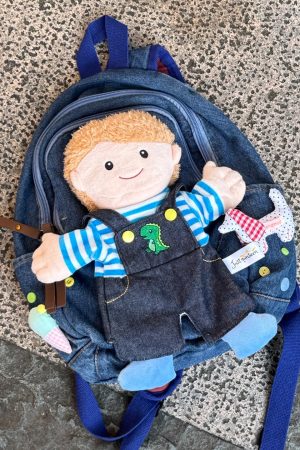 Y2K Denim Plush Doll Backpack with Double Shoulder Straps for Fun Commuting - Cute Small Backpack for Everyday Use