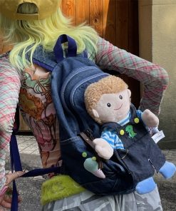 Y2K Denim Plush Doll Backpack with Double Shoulder Straps for Fun Commuting - Cute Small Backpack for Everyday Use