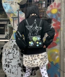 Y2K Diamond-Studded Starfish Backpack, Small Double Shoulder Bag for Streetwear, Hello Kitty Mini Backpack