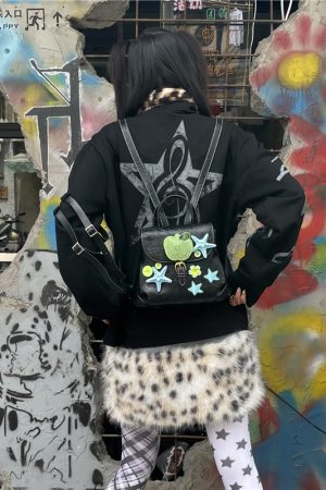 Y2K Diamond-Studded Starfish Backpack, Small Double Shoulder Bag for Streetwear, Hello Kitty Mini Backpack