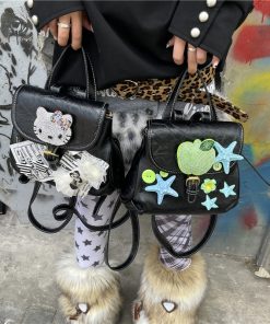 Y2K Diamond-Studded Starfish Backpack, Small Double Shoulder Bag for Streetwear, Hello Kitty Mini Backpack