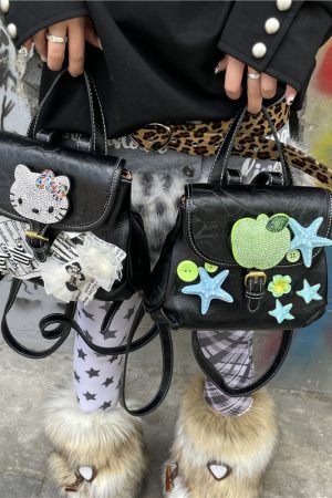 Y2K Diamond-Studded Starfish Backpack, Small Double Shoulder Bag for Streetwear, Hello Kitty Mini Backpack