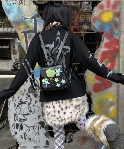 Y2K Diamond-Studded Starfish Backpack, Small Double Shoulder Bag for Streetwear, Hello Kitty Mini Backpack