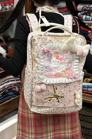 Y2K Floral Bear Paradise Backpack for Students - Stylish Travel and Commuting Bag