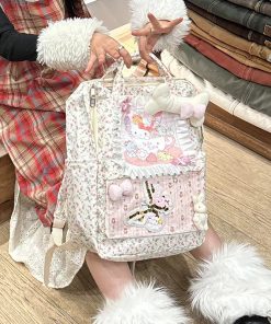 Y2K Floral Bear Paradise Backpack for Students - Stylish Travel and Commuting Bag