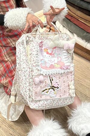 Y2K Floral Bear Paradise Backpack for Students - Stylish Travel and Commuting Bag