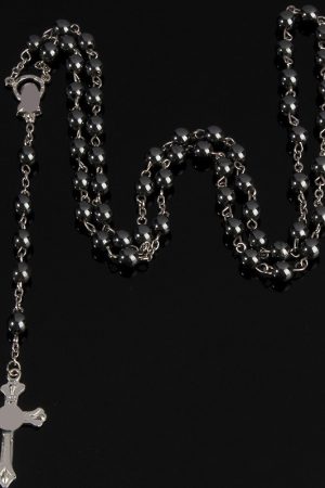 Y2K Gothic Cross Necklace Hoodie with Black Stone Chain - Sweet Cool Hot Girl Fashion Long Sweater Accessories