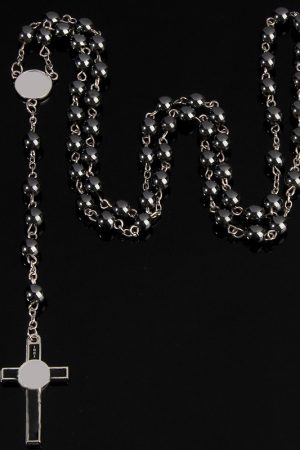 Y2K Gothic Cross Necklace Hoodie with Black Stone Chain - Sweet Cool Hot Girl Fashion Long Sweater Accessories