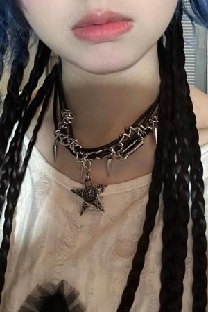 Y2K Gothic Girl Cross Necklace Leather Choker Neck Chain Sweet Cool Sweatshirt Clavicle Accessory for Bold Style
