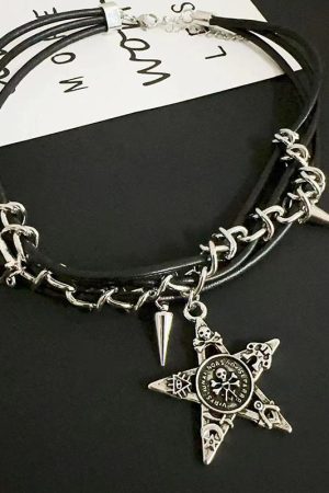 Y2K Gothic Girl Cross Necklace Leather Choker Neck Chain Sweet Cool Sweatshirt Clavicle Accessory for Bold Style