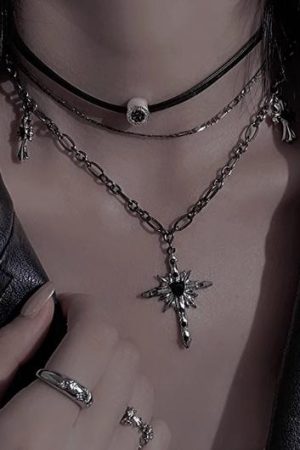 Y2K Gothic Layered Cross Necklace - Dark Leather Choker Collar for Hot Girl Style, Clavicle Chain Accessory