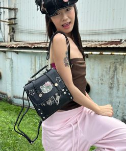 Y2K Gothic Mini Backpack - Casual Dark Double Shoulder Bag for Women, Trendy Niche Style