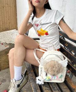 Y2K Hand-Painted Dog Backpack - Dual-Use Commuting Shoulder Bag for Girls, Small Stylish Backpack for Outings