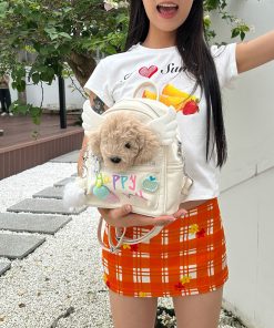 Y2K Hand-Painted Dog Backpack - Dual-Use Commuting Shoulder Bag for Girls, Small Stylish Backpack for Outings