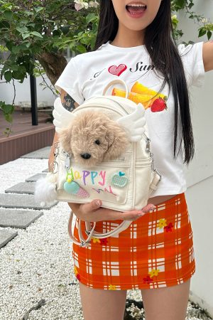 Y2K Hand-Painted Dog Backpack - Dual-Use Commuting Shoulder Bag for Girls, Small Stylish Backpack for Outings