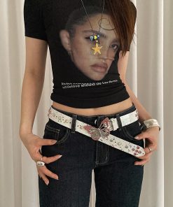 Y2K Heavy Industrial Punk Studded Waist Belt for Women, Wide Waistband for Jeans, High-End White Belt, Perfect for Matching Skirts