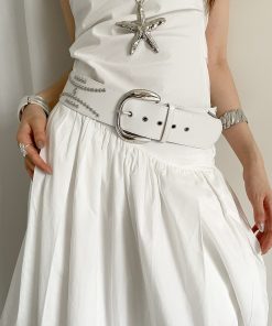 Y2K Heavy Industrial Punk Studded Waist Belt for Women, Wide Waistband for Jeans, High-End White Belt, Perfect for Matching Skirts