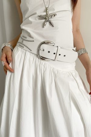 Y2K Heavy Industrial Punk Studded Waist Belt for Women, Wide Waistband for Jeans, High-End White Belt, Perfect for Matching Skirts