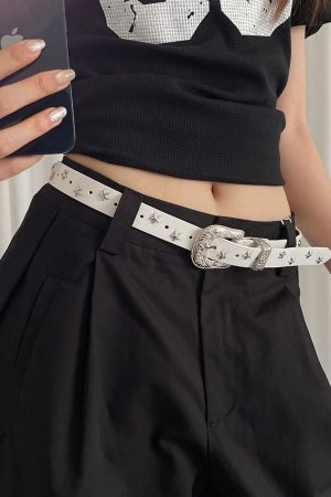 Y2K Heavy Industrial Punk Studded Waist Belt for Women, Wide Waistband for Jeans, High-End White Belt, Perfect for Matching Skirts