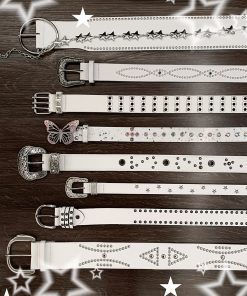 Y2K Heavy Industrial Punk Studded Waist Belt for Women, Wide Waistband for Jeans, High-End White Belt, Perfect for Matching Skirts