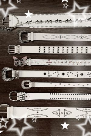 Y2K Heavy Industrial Punk Studded Waist Belt for Women, Wide Waistband for Jeans, High-End White Belt, Perfect for Matching Skirts