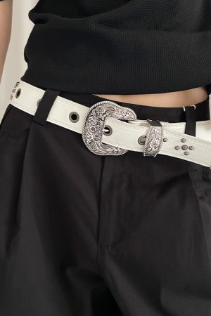 Y2K Heavy Industrial Punk Studded Waist Belt for Women, Wide Waistband for Jeans, High-End White Belt, Perfect for Matching Skirts