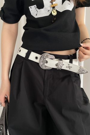 Y2K Heavy Industrial Punk Studded Waist Belt for Women, Wide Waistband for Jeans, High-End White Belt, Perfect for Matching Skirts