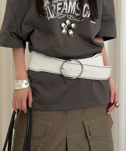 Y2K Heavy Industrial Punk Studded Waist Belt for Women, Wide Waistband for Jeans, High-End White Belt, Perfect for Matching Skirts
