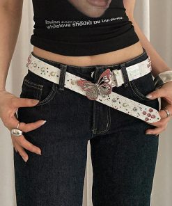 Y2K Heavy Industrial Punk Studded Waist Belt for Women, Wide Waistband for Jeans, High-End White Belt, Perfect for Matching Skirts