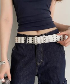 Y2K Heavy Industrial Punk Studded Waist Belt for Women, Wide Waistband for Jeans, High-End White Belt, Perfect for Matching Skirts