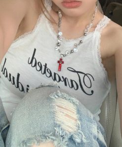 Y2K Irregular Pearl Choker Necklace for Women - Spicy Girl Cross Design Clavicle Chain Sweater Accessory