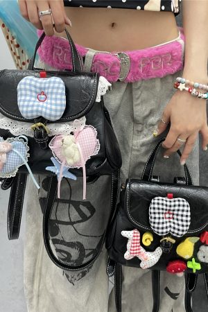 Y2K Lace Heart Mini Backpack - Cute Lolita Double Shoulder Bag for Street Style Girls