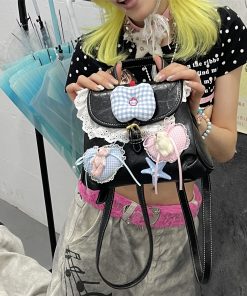 Y2K Lace Heart Mini Backpack - Cute Lolita Double Shoulder Bag for Street Style Girls