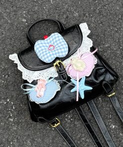 Y2K Lace Heart Mini Backpack - Cute Lolita Double Shoulder Bag for Street Style Girls