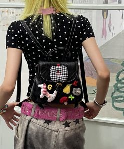 Y2K Lace Heart Mini Backpack - Cute Lolita Double Shoulder Bag for Street Style Girls