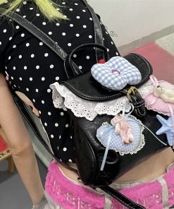 Y2K Lace Heart Mini Backpack - Cute Lolita Double Shoulder Bag for Street Style Girls