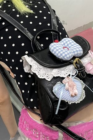 Y2K Lace Heart Mini Backpack - Cute Lolita Double Shoulder Bag for Street Style Girls