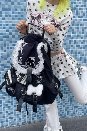 Y2K Lace Large Capacity Computer Backpack - Double Shoulder Bag for Commuting, Sweet Cool Design, Millennium Niche Style