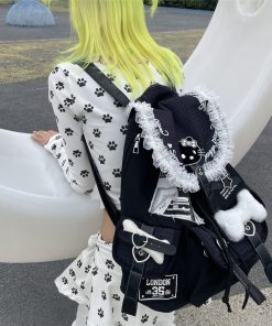 Y2K Lace Large Capacity Computer Backpack - Double Shoulder Bag for Commuting, Sweet Cool Design, Millennium Niche Style