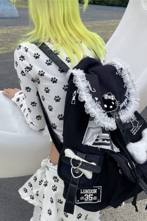 Y2K Lace Large Capacity Computer Backpack - Double Shoulder Bag for Commuting, Sweet Cool Design, Millennium Niche Style