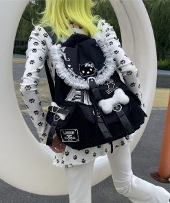 Y2K Lace Large Capacity Computer Backpack - Double Shoulder Bag for Commuting, Sweet Cool Design, Millennium Niche Style